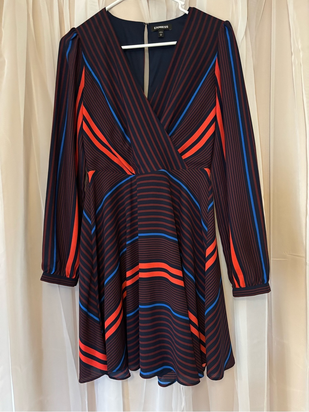 Express Size XS Women's Navy Stripe Fit & Flare Skater Dress Mini